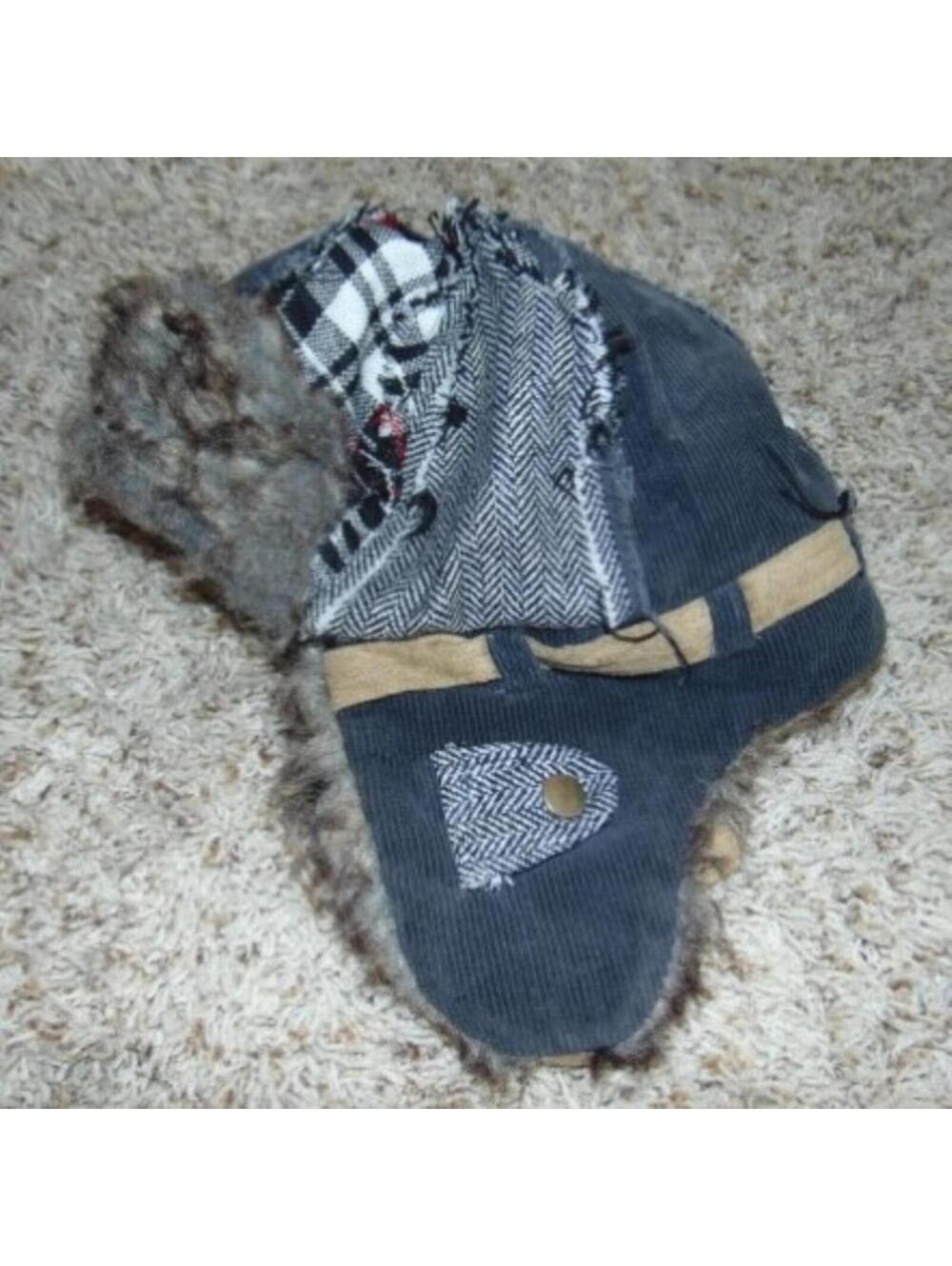 Boys Winter Trapper Hat Apt 9 Gray Patchwork Fx Fur Front Cap Hat Kids Polyester